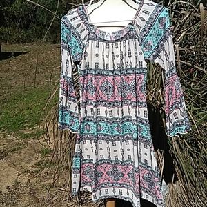 Honeyme Bell Sleeve Boho Tunic Dress